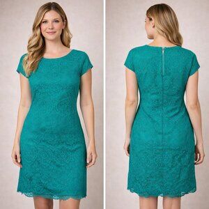 Laundry turquoise cap sleeve dress with lace overlay sz 8